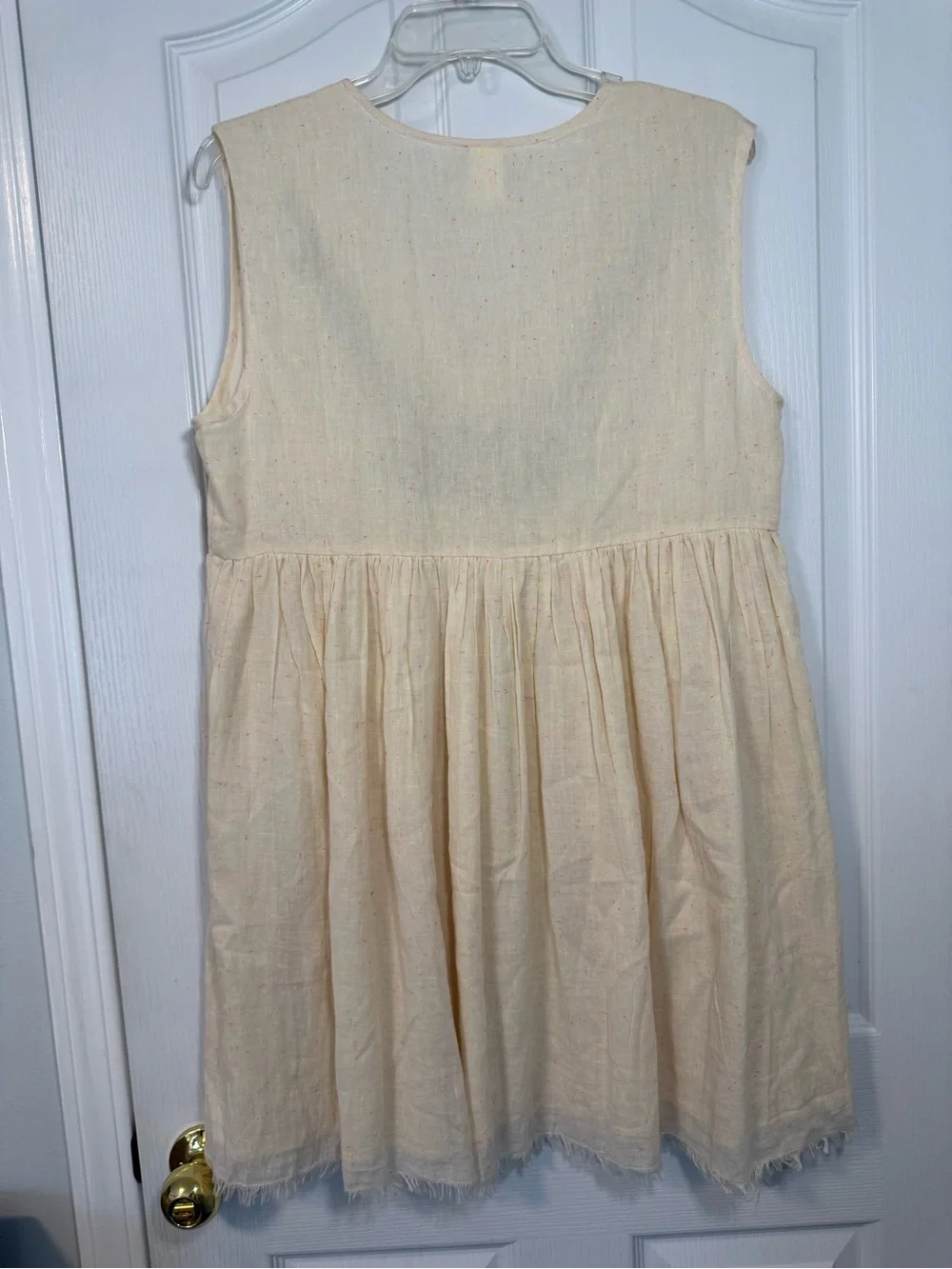 NATURAL LIFE Cream Sleeveless Dress with Bright Floral Embroidery 100% Cotton